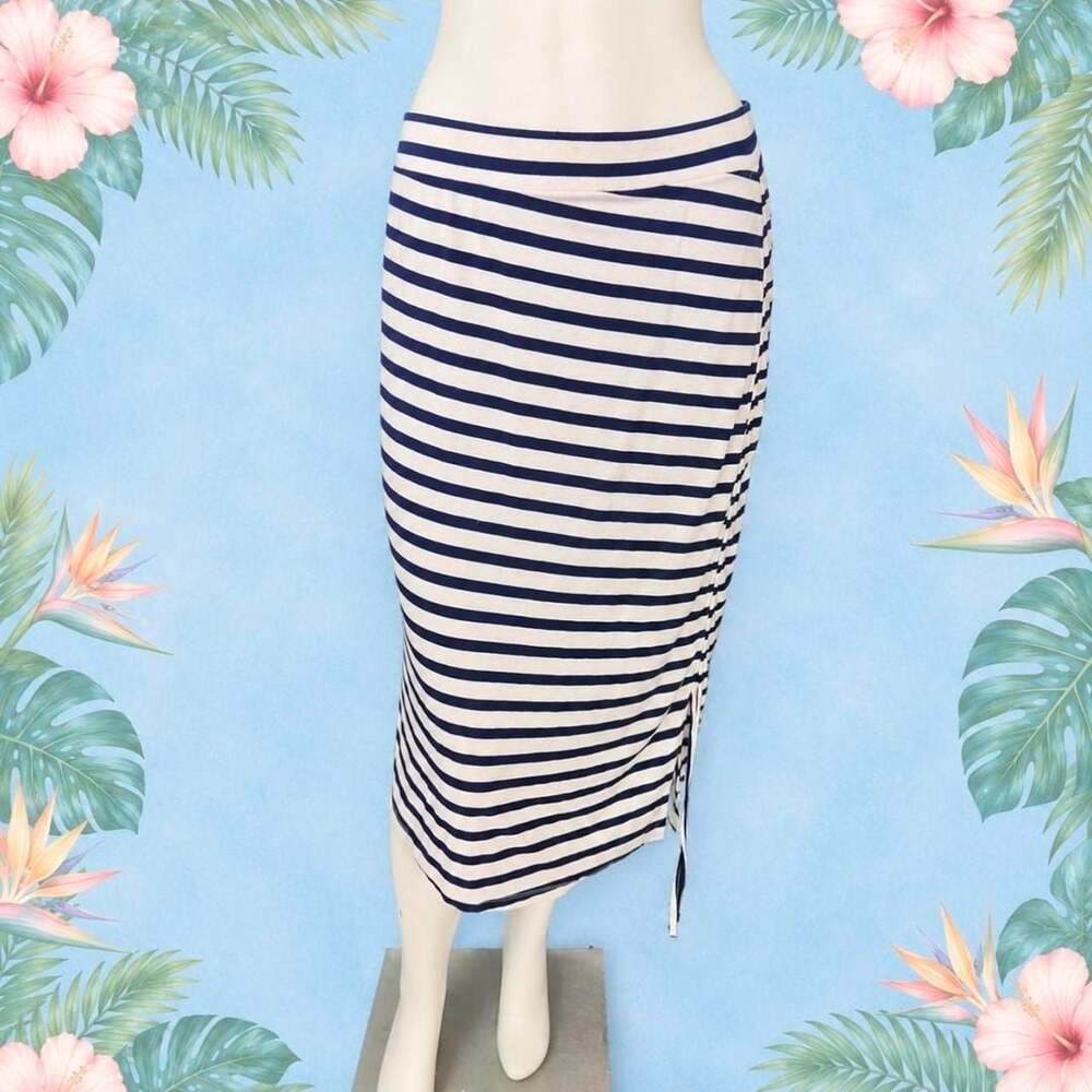 redy Navy and White Striped Ruched Maxi Skirt Size 3X